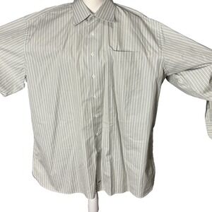 VTG John W. Nordstrom Mens 18-34 Shirt Gray Wht Stripe Italian Fabric Hong Kong